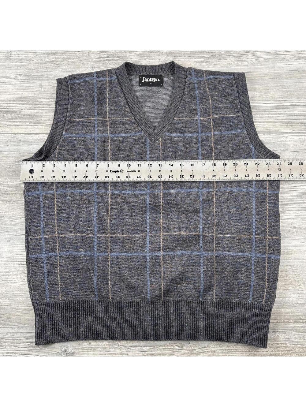 VTG Jantzen Sweater Vest Mens XL Navy/Gray Striped Golf Knicker Wool Blend USA - Picture 4 of 6